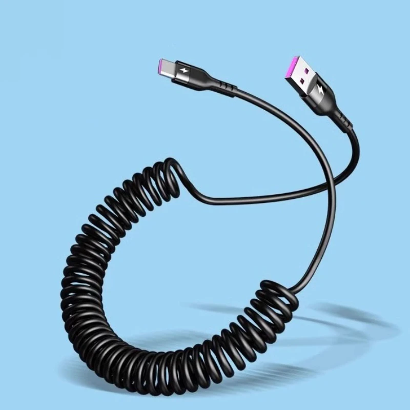 

240W Super Fast Charging Data Cable Spring Retractable Dual Type-C Interface Car Mobile Phone Charging Cable for iPhone Samsung
