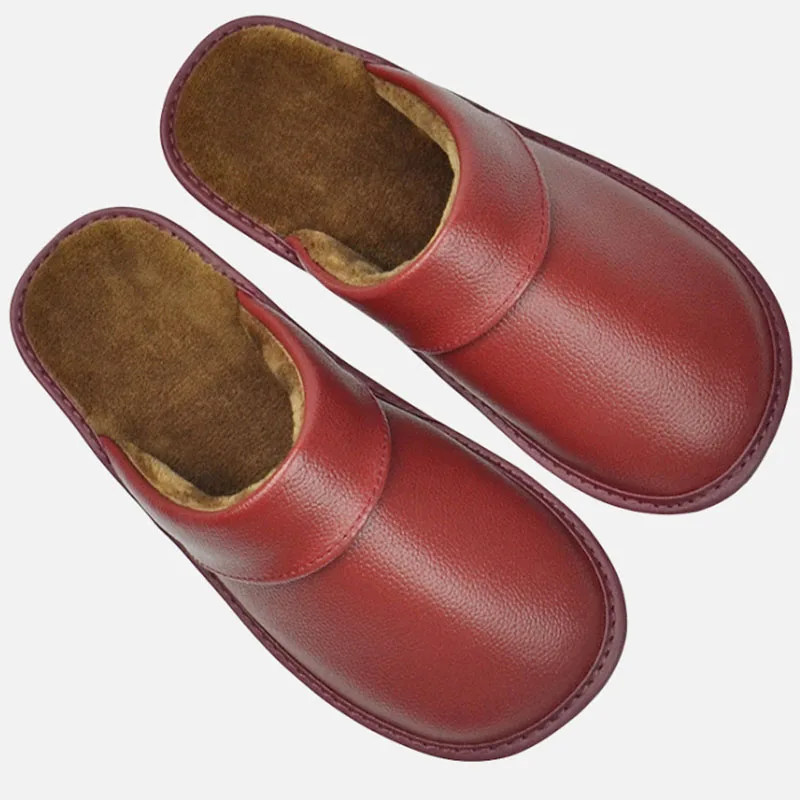 Plus Big Size 45 46 Unisex Genuine Leather Slippers Waterproof Indoor House Brand Shoes Men Slippers 2022 New Man Women Slippers