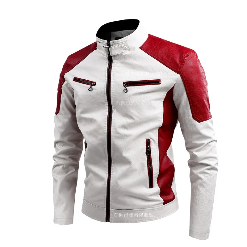 Vestes en cuir de moto à col montant pour hommes, coupe couvertes, cuir PU, qualité combinée, nouvelle mode masculine, automne, vestes