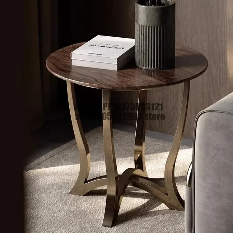 Light luxury corner few North American black walnut sofa edge few solid wood small coffee table marble modern simple round