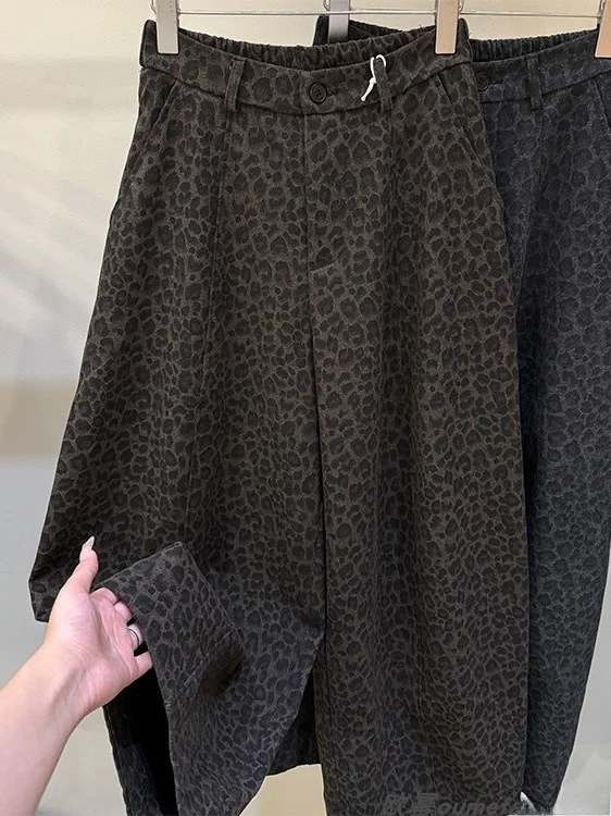 Retro Luipaardprint Gordel Wijde Pijpen Mes Broek Hoge Taille Afslanken Casual Lange Broek voor plus Size Vrouwen Herfst Winter Ne...