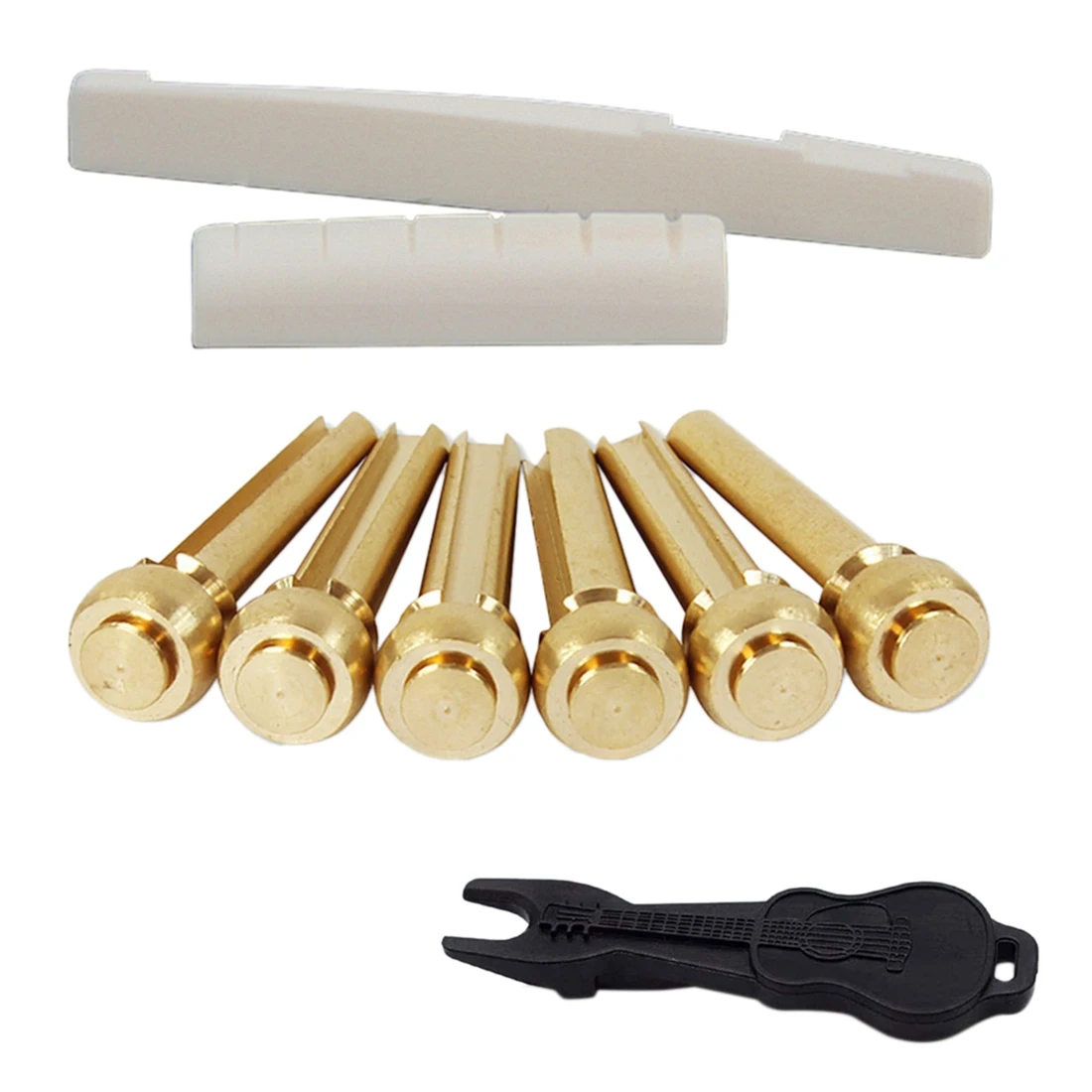 AT77 어쿠스틱 기타 스트링 엔드 너트 브릿지 안장 전복 핀 교체 세트(황동 핀 및 뼈 안장 너트)
