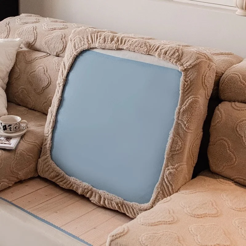 أغطية مقاعد أريكة قطنية ناعمة من القطيفة للخريف والشتاء غطاء كامل قابل للتمدد لغطاء عالمي لـ 3 مقاعد مع صالة تشيس واحدة