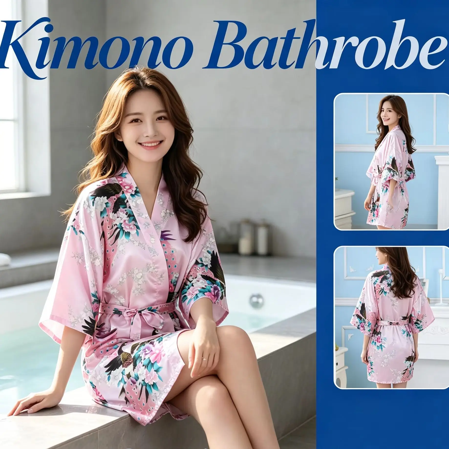 

Multi-color Silk Pattern Kimono Bathrobe,Women Short Single Piece Cardigan Nightgown, Elegant Loose for Loungewear Daily Wear