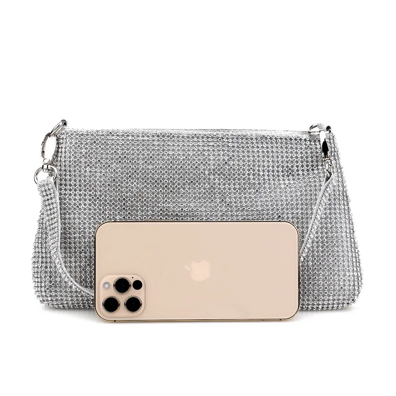 Bolso pequeño con diamantes de imitación para mujer, bolsa de noche para fiesta, bolso de mano suave para el día, a la moda