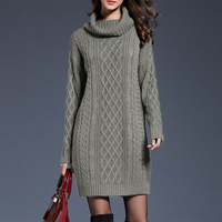 Plus Size Women Casual Knitted Long Sleeve Winter Dresses Sweater Solid Knee Length Loose Fat Female Over Size Dresses 4XL