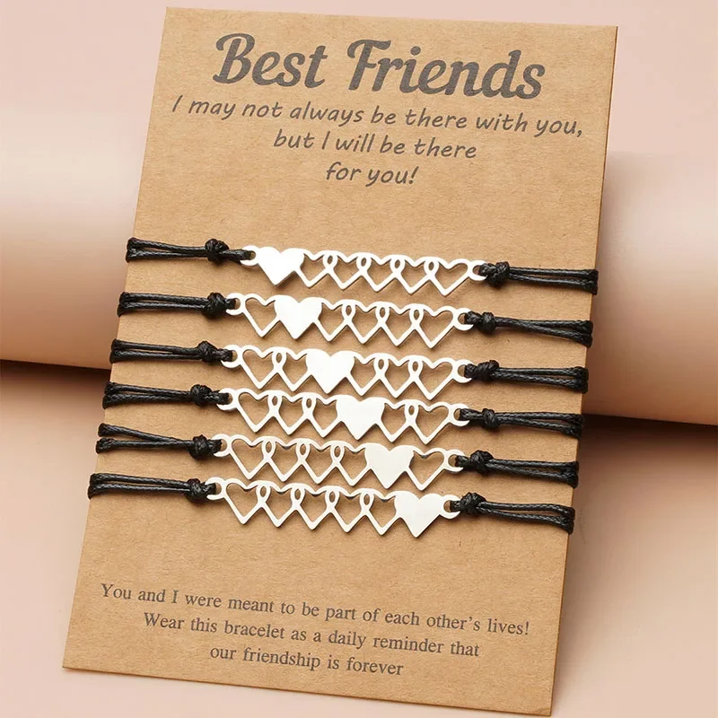 2/3/4/5/6 Pcs Heart-Shaped Braided Card Bracelets for Sisters Couples Best Friends Creative Gift Idea for Women And Girls