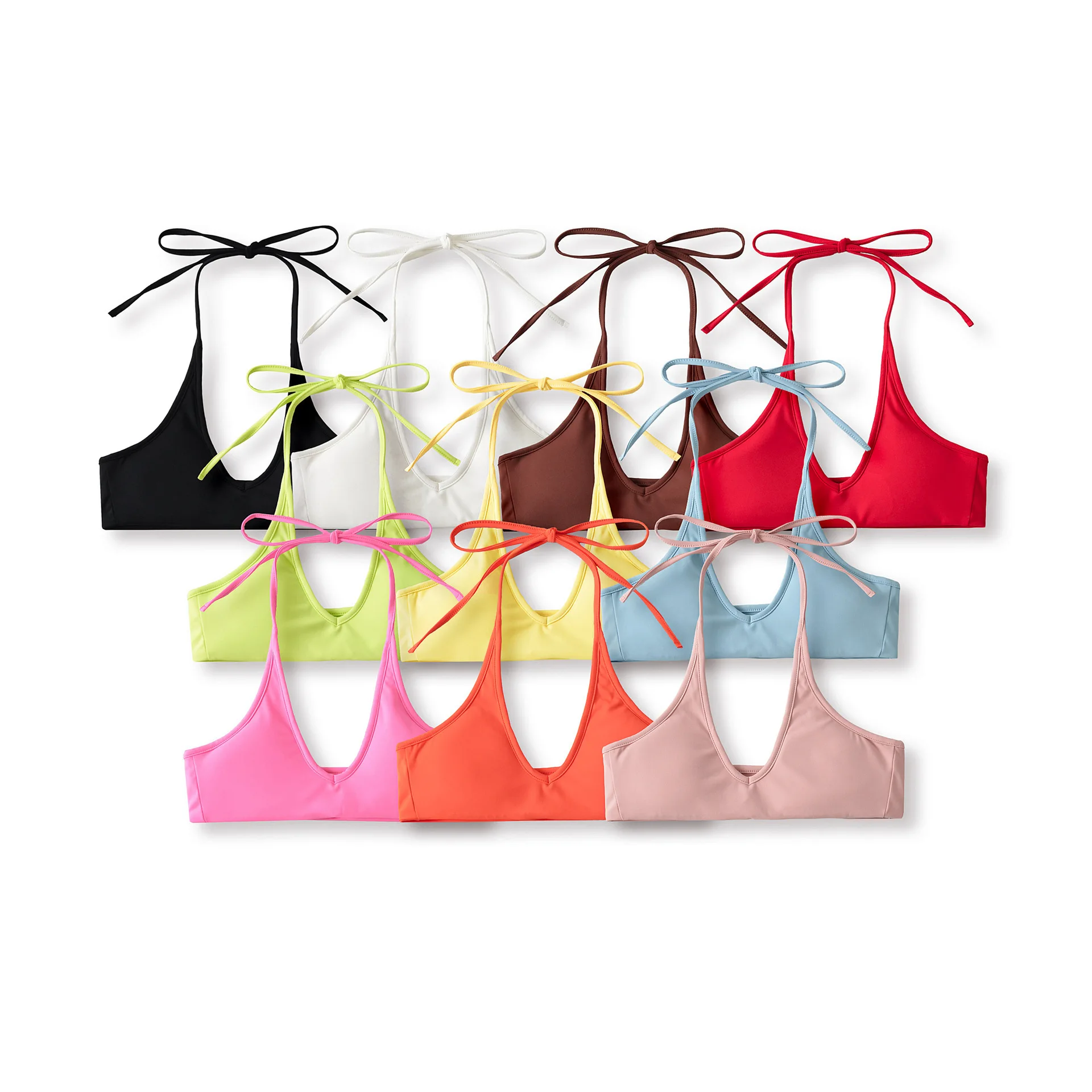 Spicy Sexy Clever Halter Neck Tie Strap Tank Top Yoga Fitness Solid Color Short U-Neck Sports Triangle Cup Bra Fashion 4ZCW