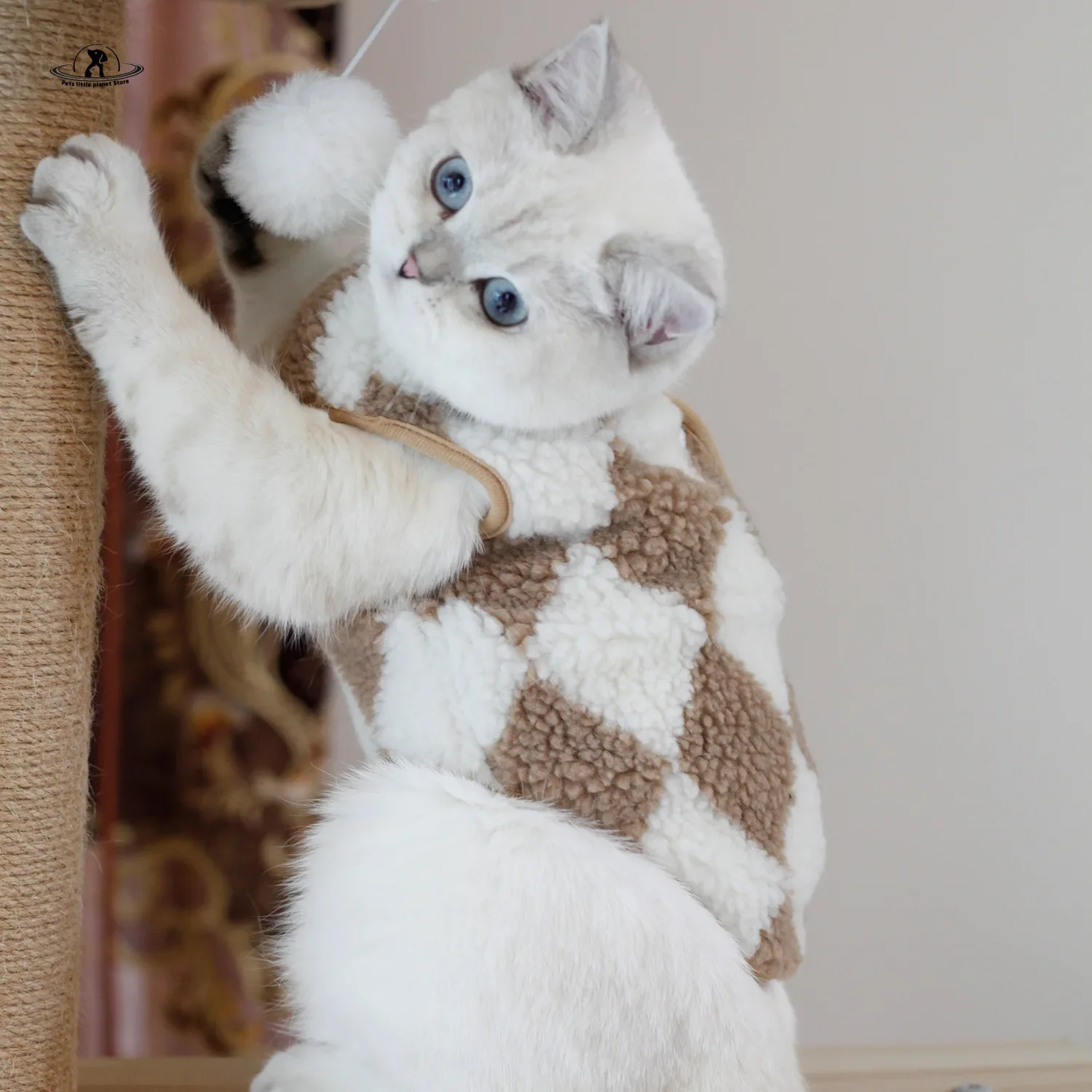 Autumn and Winter Cat Vest Winter Warm Pet Clothes Warm Two Feet Diamond Gingham Coat Clothes for Cats Dog Clothes