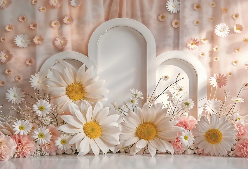 Mehofond Photography Backdrop Pink Daisy Curtain Decor for Girls Newborn Birthday Party Arch Door Cake Smash Background Props