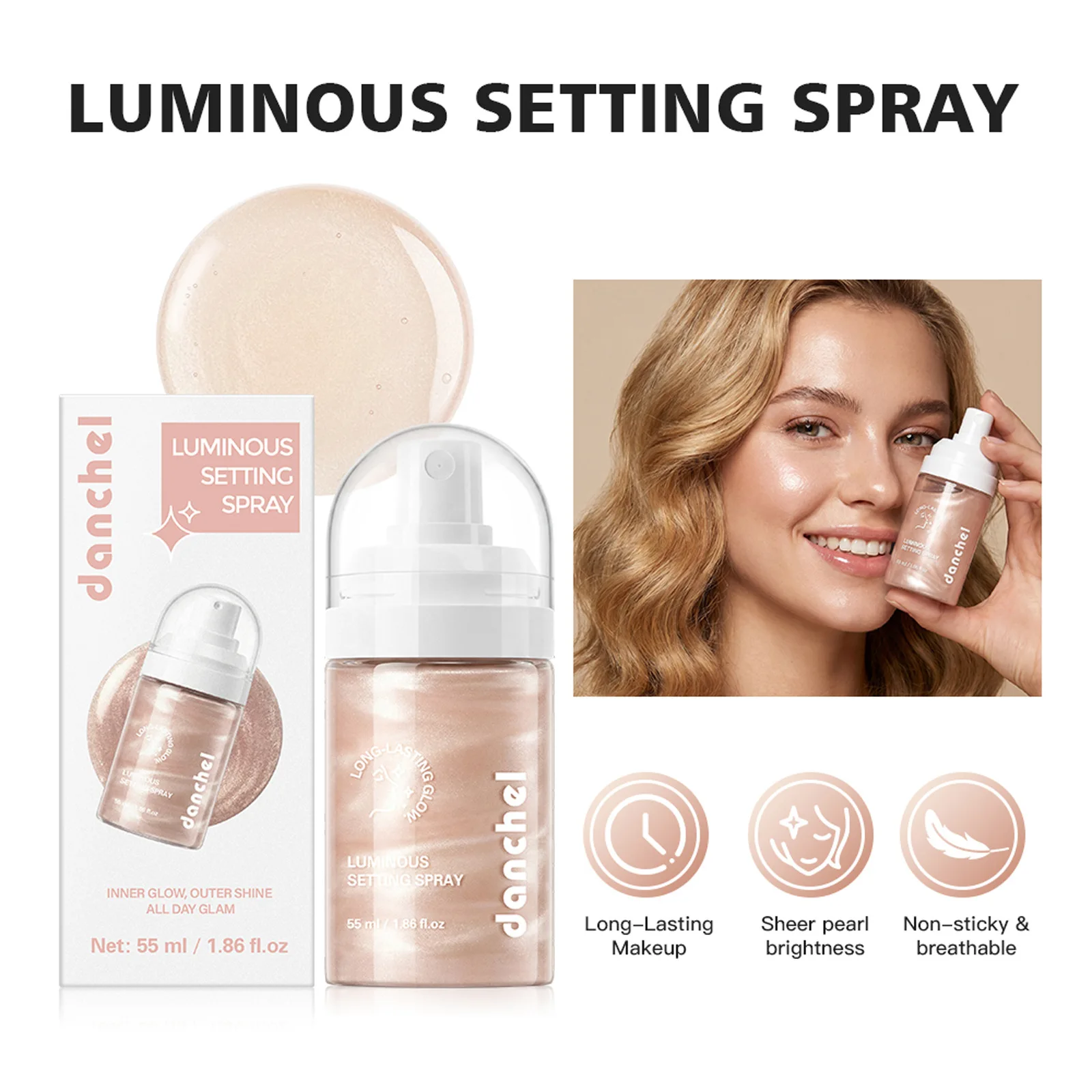 Pearlescent Shimmer Makeup Setting Spray Waterproof Moisturizing Long Lasting Fine Shiny Face Beauty Fixing Spray Makeup