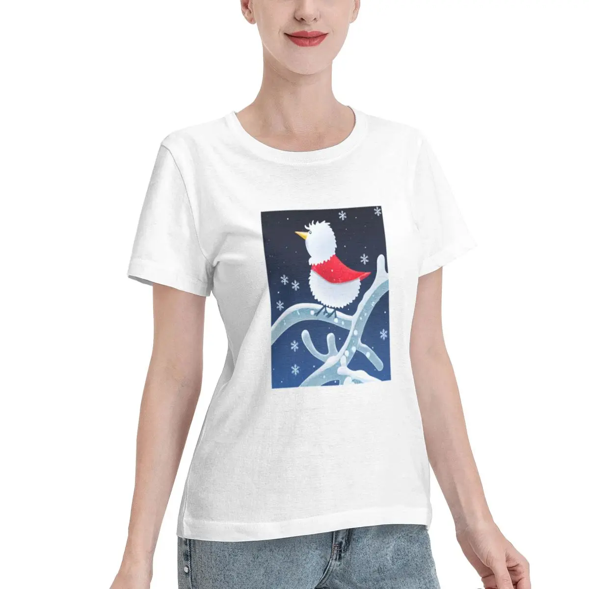 Durable Wear Christmas Bird Closeup On A Snowy Branch Women's T-shirt Breathable Wear Blank T Shirt
