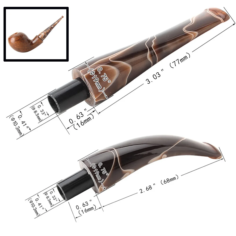 1pc tobacco pipe mouthpiece Brown acrylic pipe stem Curved or straight stem Tenon outer diameter 10.3mm Stem outer diameter 19mm