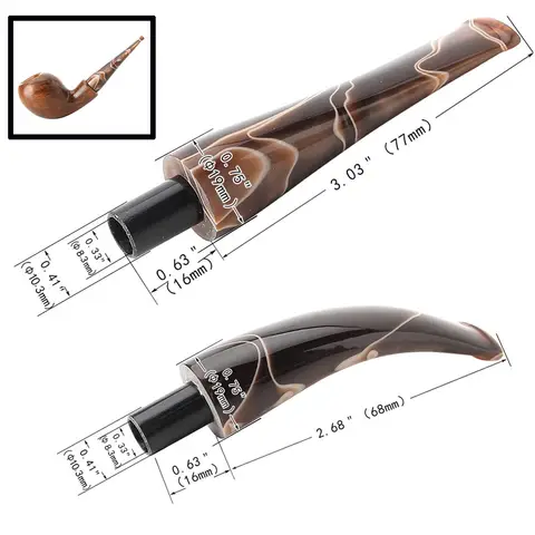1pc tobacco pipe mouthpiece Brown acrylic pipe stem Curved or straight stem Tenon outer diameter 10.3mm Stem outer diameter 19mm