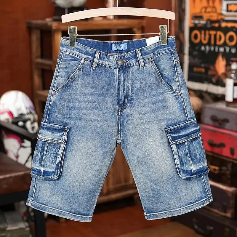 

Men's Vintage Summer Denim Cargo Shorts, Loose Multi-Pocket Jeans in Retro Style, Casual Streetwear Shorts, Breathable Cotton Sh