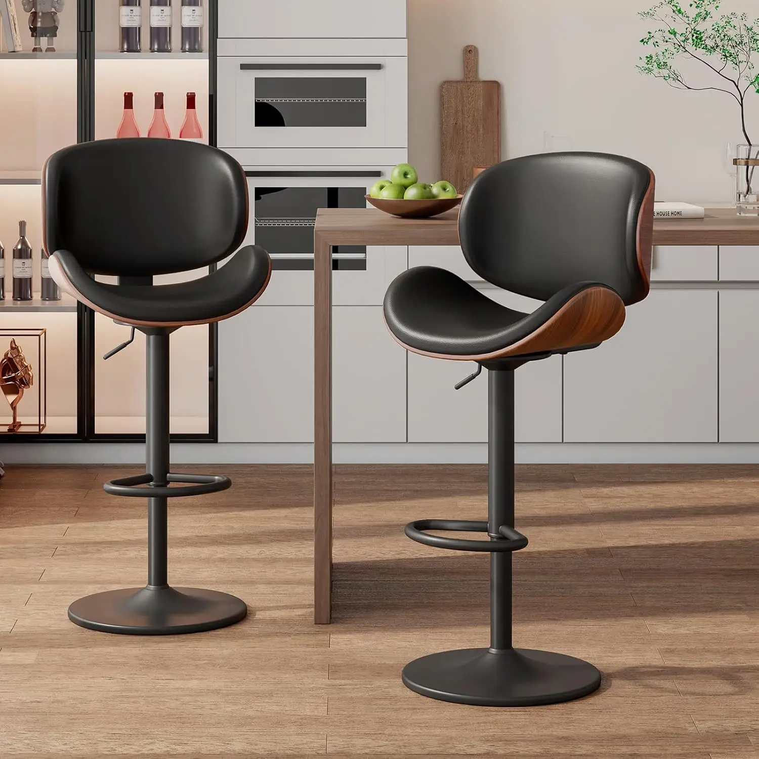 

AMERLIFE Modern Swivel Bar Stools Set of 2, Adjustable Bentwood Counter Height Barstools 24" to 33", PU Leather Upholstered