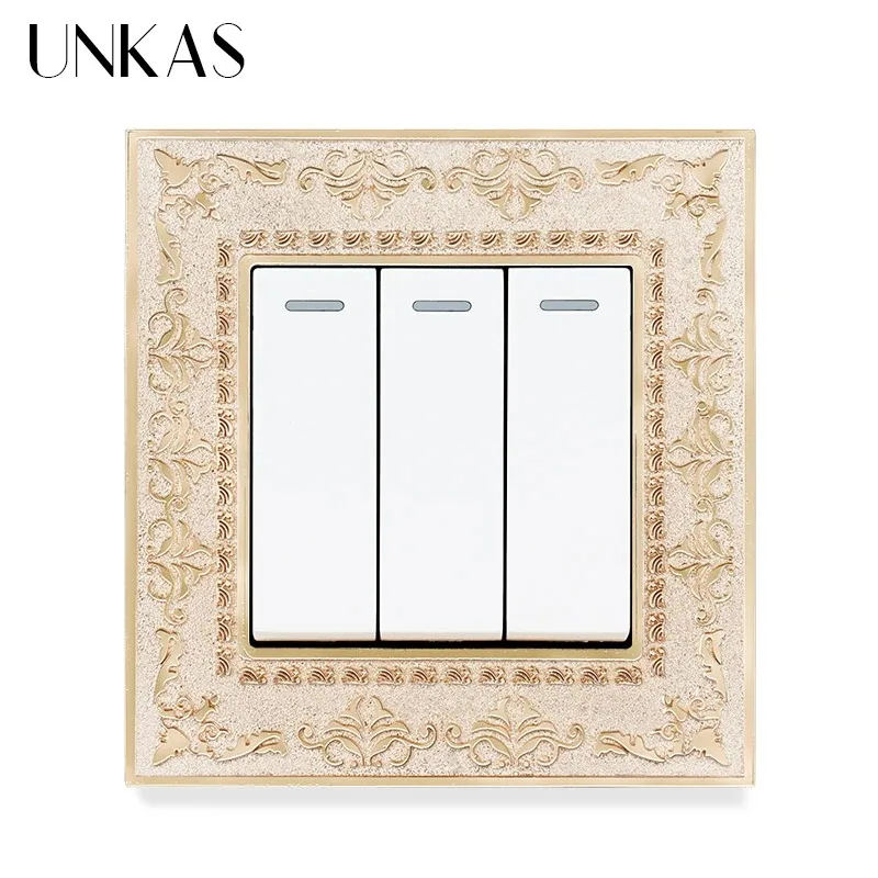 UNKAS 1 2 3 4 عصابة 1/2 طريقة الجدار الخفيفة تشغيل / إيقاف التبديل رمادي 4D لوحة النقش الرجعية سبائك الزنك الفاخرة تمرير من خلال رمادي 86 مللي متر