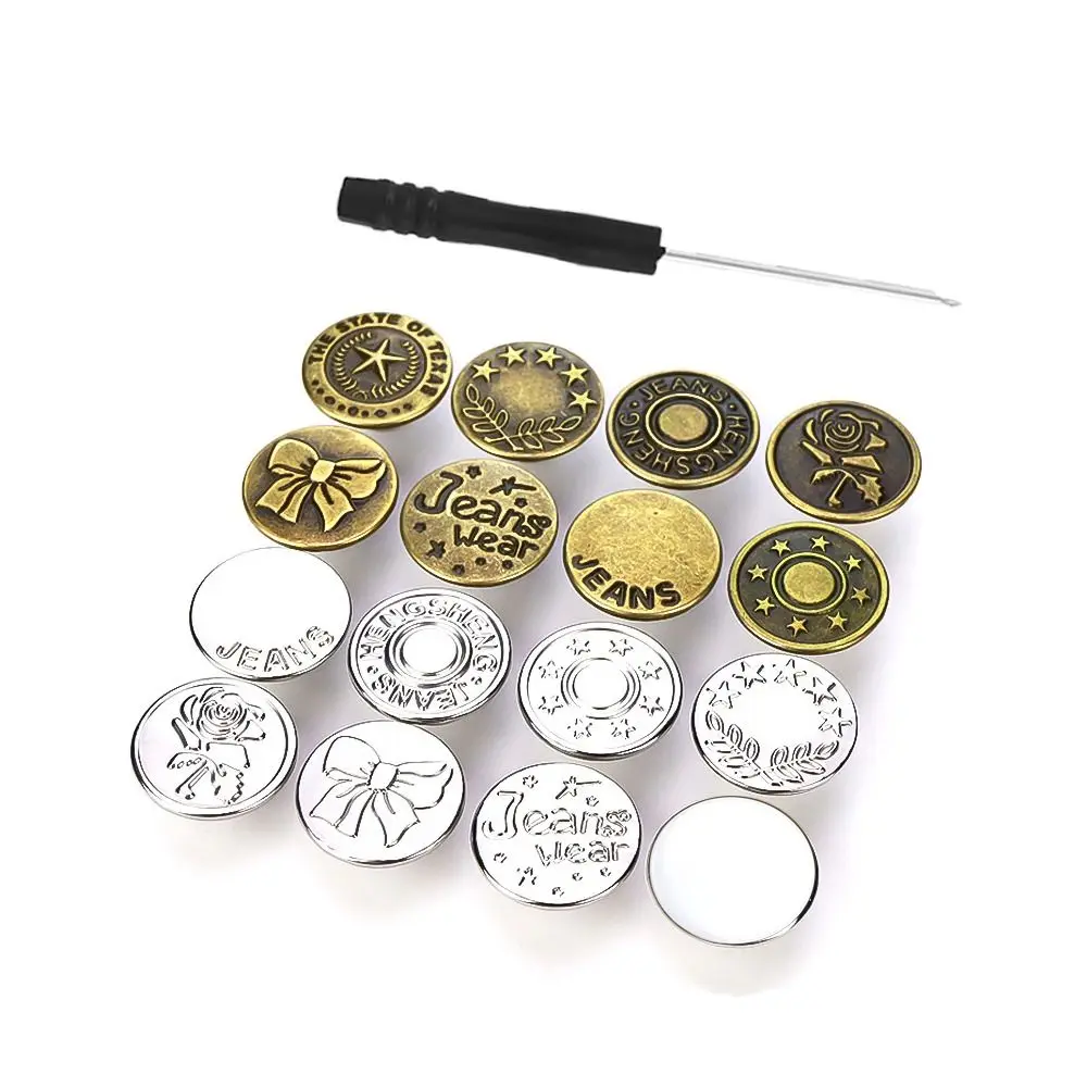 4Pack 10Pcs/pack With Screwdriver Jeans Buttons Clothing Pants Sewing Accessories Waist Extenders Button 17mm Nail Free