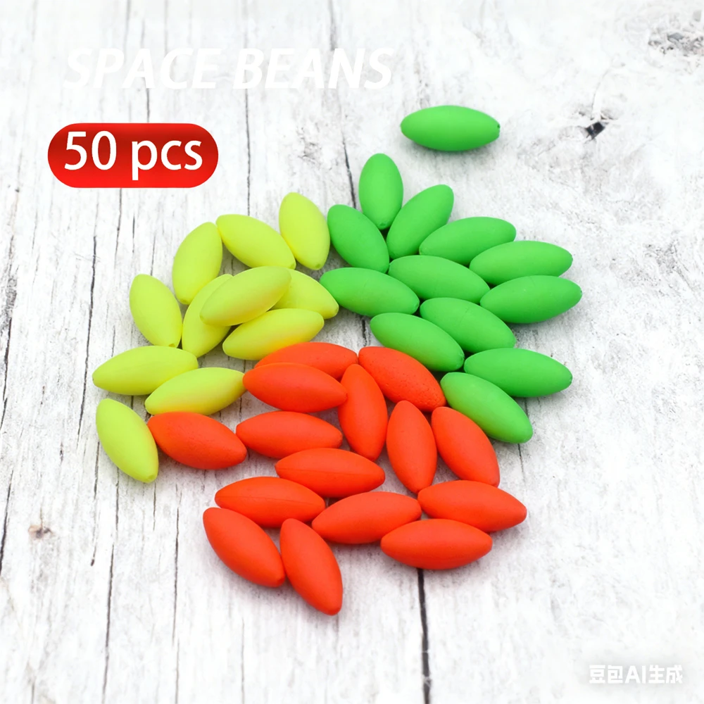 

SPACE BEANS 50pcs Fishing Float Beads Oval Soft Plastic for Saltwater Freshwater Angling Accessories