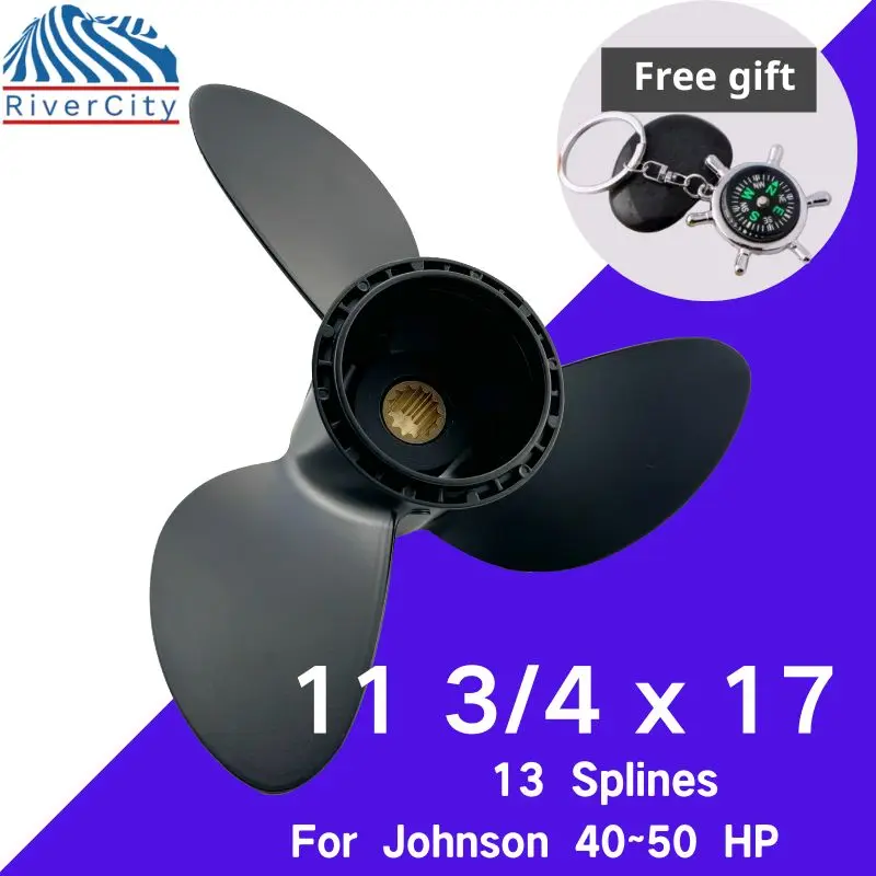 For Johnson 40hp 45hp 50hp Outboard Propeller 11 3/4x17 Boat Motor Aluminum  Screw Ship Marine Engine 3 Blade 13 Spline