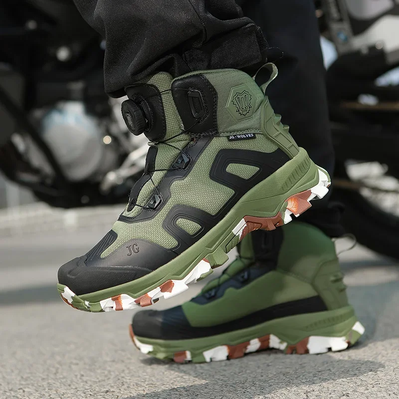 Moto Shoes for Men Women Motorcycle Riding Boots Waterproof Cowhide Leather Breathable Anti-Slip Wear-Resistant Touring