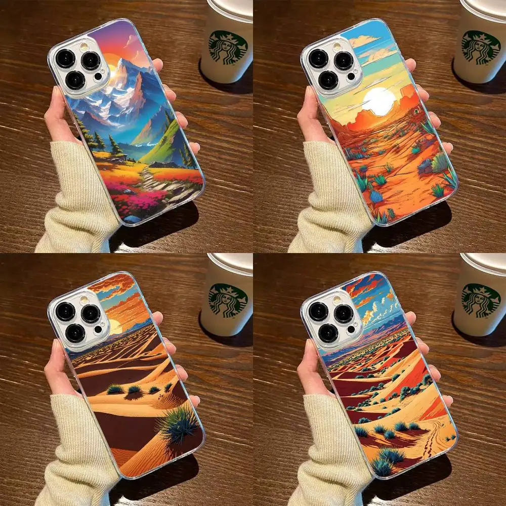 

COLOURFUL SUNRISE CARTOON Phone Case For iPhone17,16,15,14,13,12,11 Plus,Pro Max Soft Transparent Cover