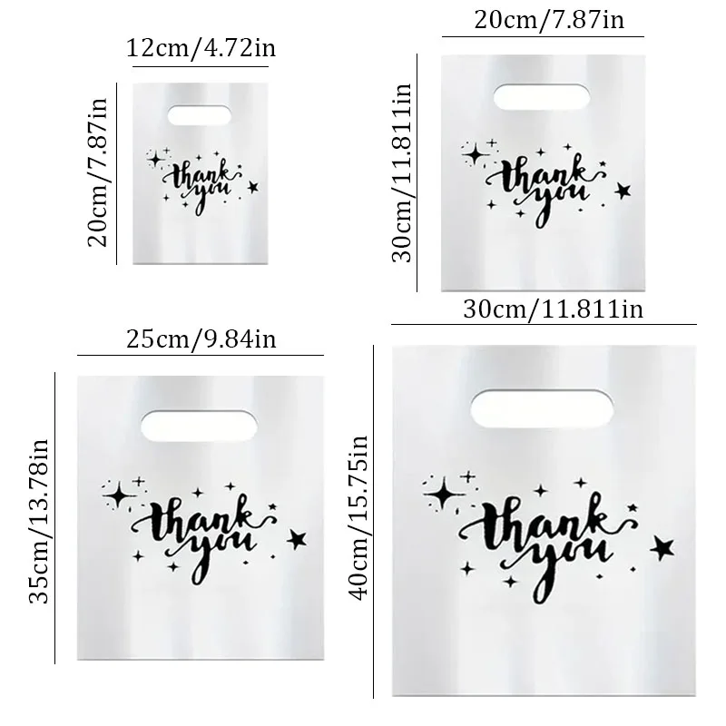 30/50/100PCS Plastic Thank-You Bags with Handles, Small Commercial Shopping Bags, Gift Bags, Retail Boutiques, Clothing Stores