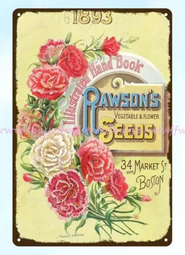 1894 margaritas Clavel, semillas de flores vegetales, letrero de estaño de metal en casa