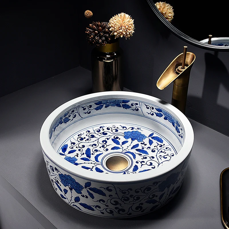 

Rectangular shape Europe style china washbasin sink Jingdezhen Art Counter Top ceramic bathroom sink sink bathroom ceramic