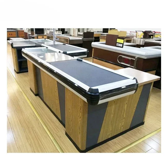 supermarket cash counter checkstands with conveyor belt