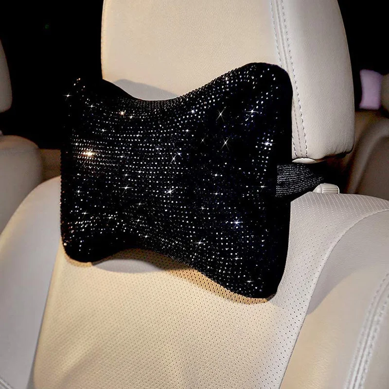 1Pc Bling Car Neck Pillow for Car Seat Driver Seat Headrest Cushion Crystal Rhinestone Bling Diamond Pillow Auto Accessories