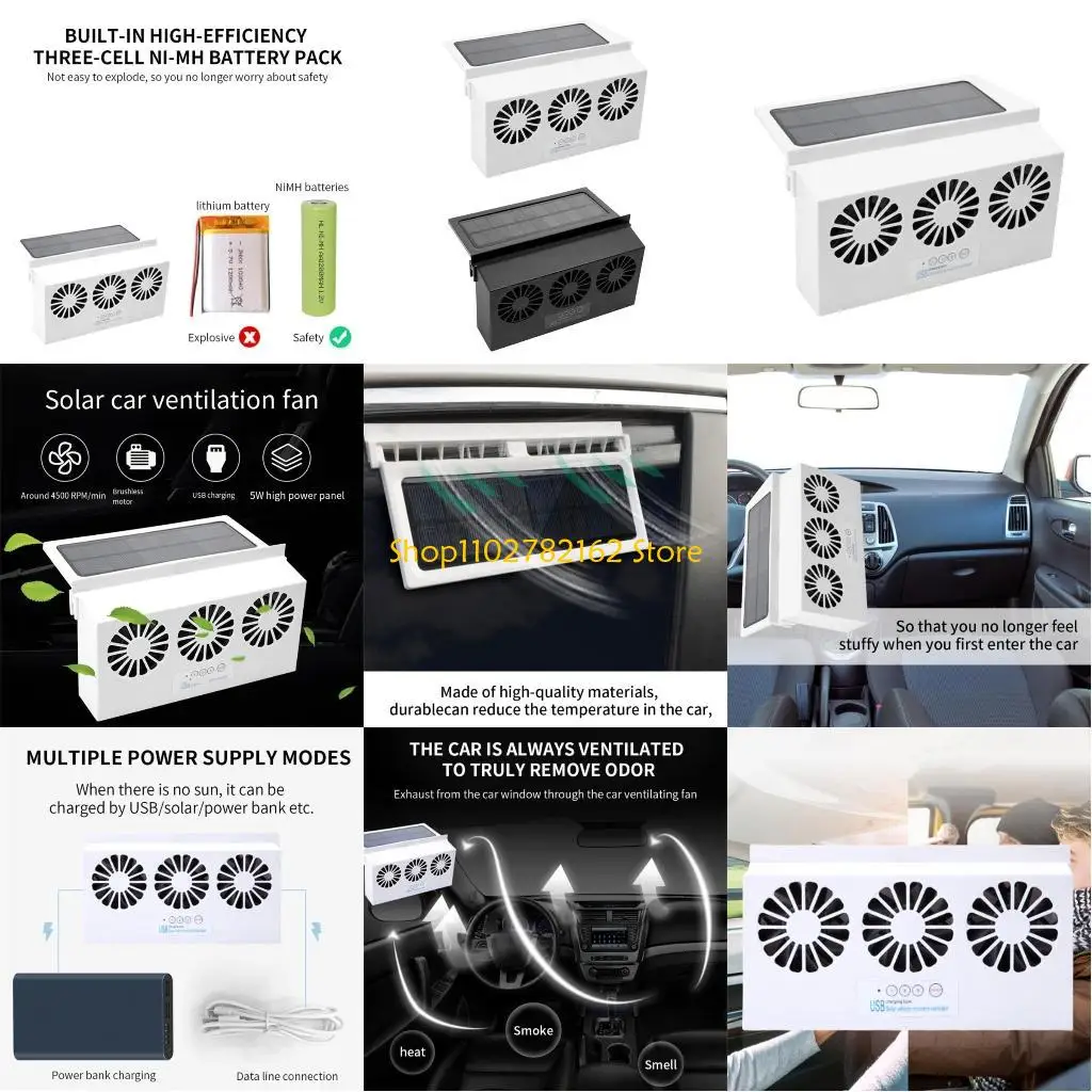

547B Car Fan Ventilation Solar Powered Exhaust Fan Radiator Desuperheater Air Cooler