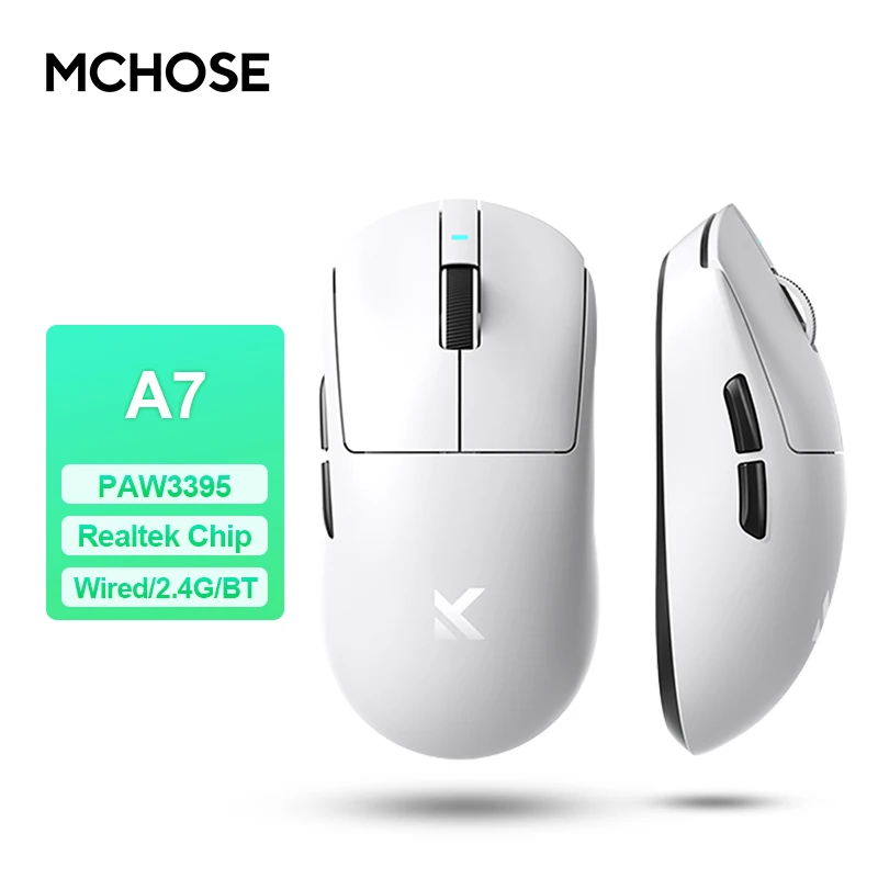 MCHOSE A7 Wireless E-sports Gaming Mouse Bluetooth Rechargeable PAW3395 Lightweight Ergonomic 2.4G Wireless Mouse Pro Available