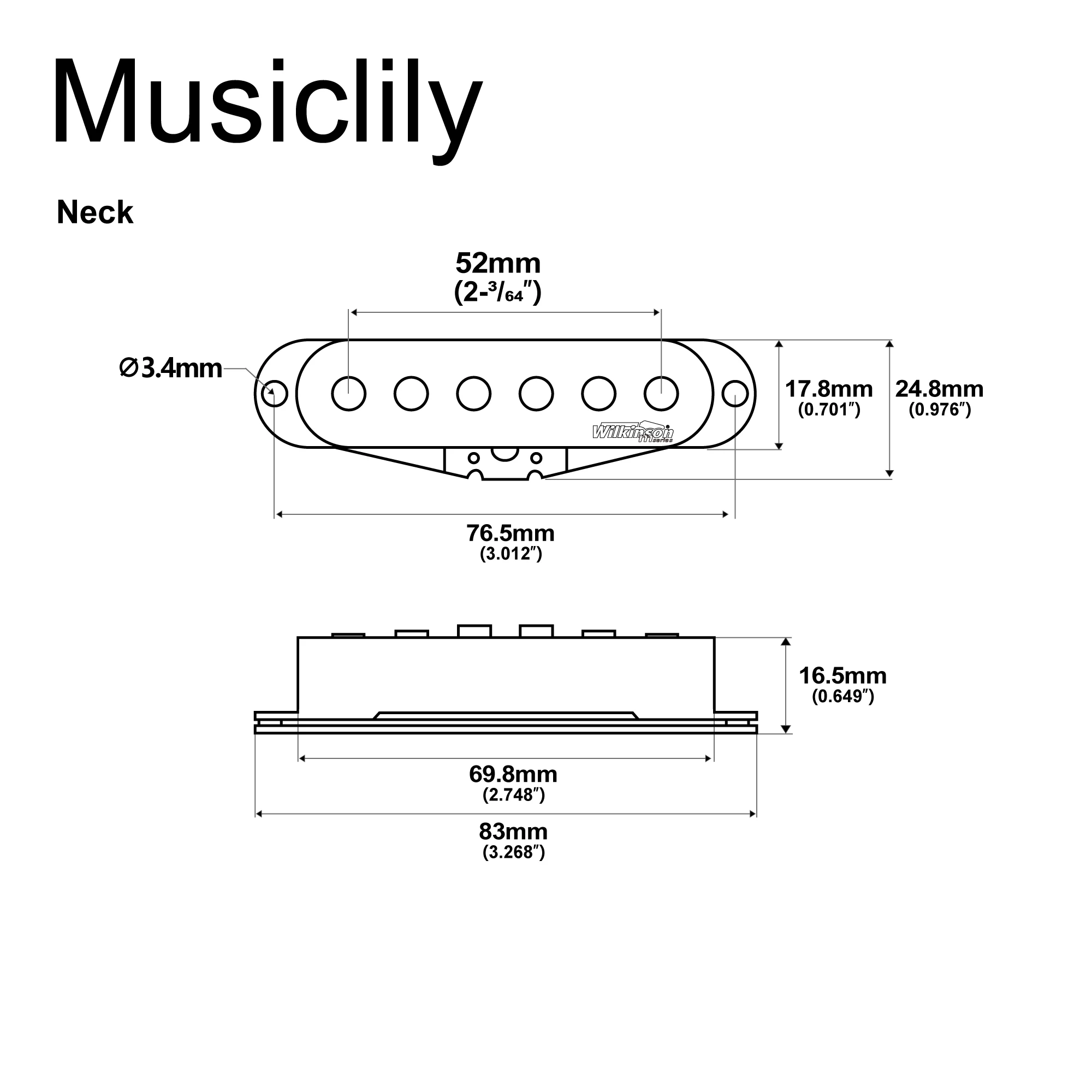 Wilkinson M Series Vintage Tone Alnico 5 Staggered Single Coil Pickup Neck Middle Bridge pickup for ST Style Electric Guitar