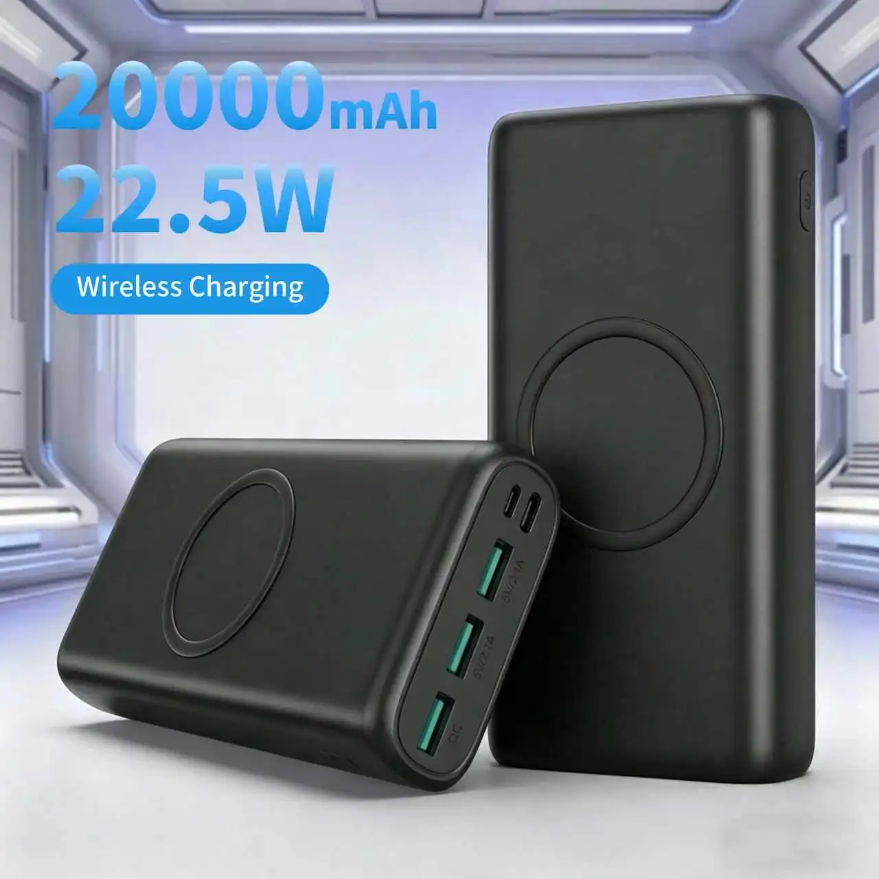 PD 22.5W Wireless Charging Power Bank 20000mAh QC USB C Fast Charge Portable Charger 5 Outputs For iPhone 15 Pro Samsung