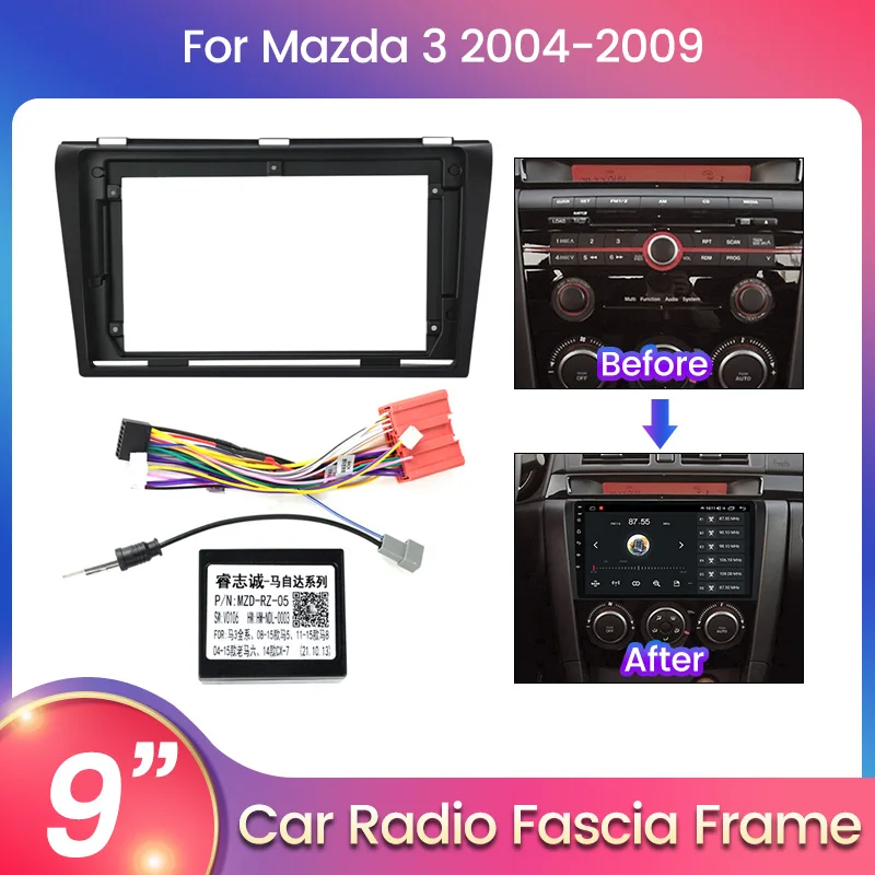 9'' Car Radio Fascia Frame for MAZDA 3 2004-2009 Stereo Panel Dash Installation Refitting Trim Kit GPS 1din 2 Din DVD Audio Beze