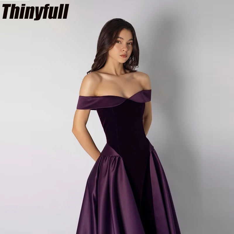 Thinyfull A-line Velvet/Satin Prom Dress Off Shoulder Evening Gown Vestidos De Fiesta Elegantes 2026 Robes De Soirée Customized