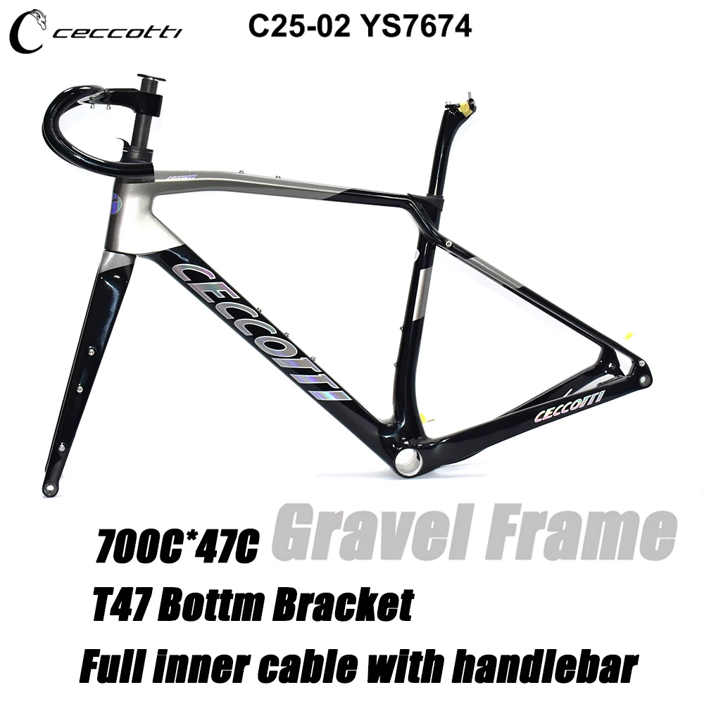 Carbon Gravel Bicycle Frame, Disc Brake, Threaded T47, Full Hidden Cable, 700C * 47C, BB386 Bicycle Frameset