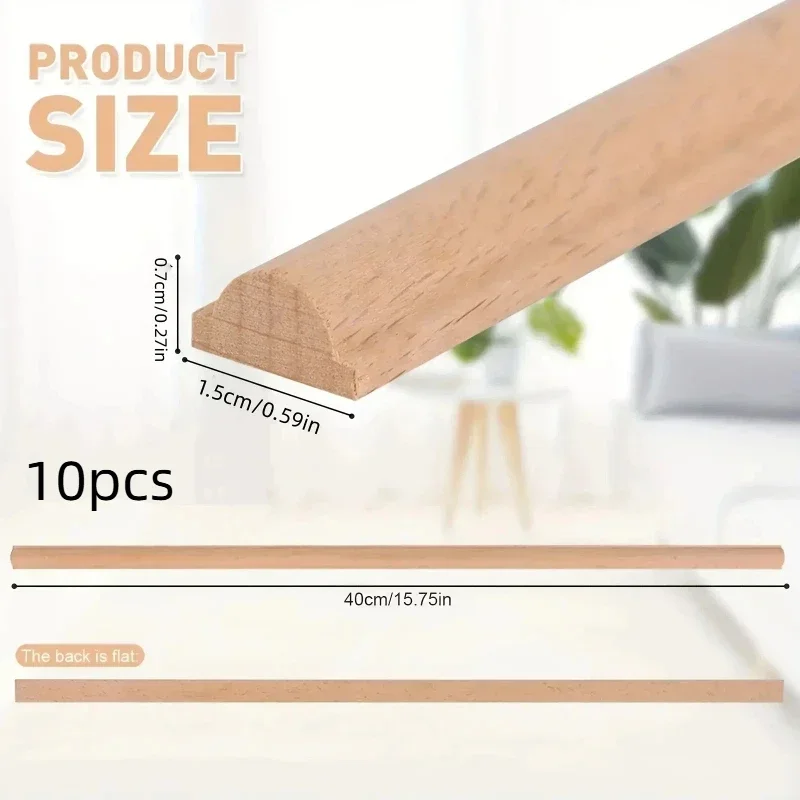 10Pcs 2026 New model Semicircular Button Wooden Decorative Strips Unfinished Smooth Wood Trim for Home Cabinet Refurbishment