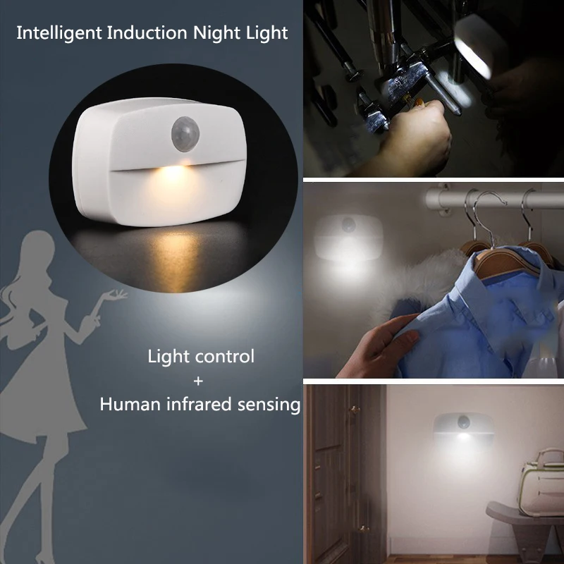 Luz LED nocturna con Sensor de movimiento para interiores, luces con pilas para pasillo, escalera, baño, armario y dormitorio