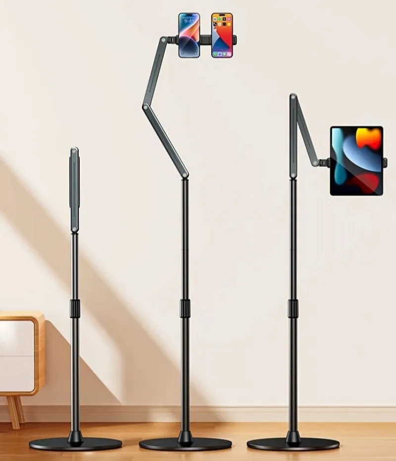 

Длинная напольная подставка для планшетных телефонов iPad, вращающаяся на 360 градусов прочные держатели для мобильных телефонов из алюминиевого сплава для планшетов и телефонов диаметром 4–11,9 дюймов