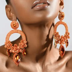 Design Shiny Rhinestone Round Dangle Earrings For Women Fashion Jewlery Evening Dress Statement Earrings Accessory