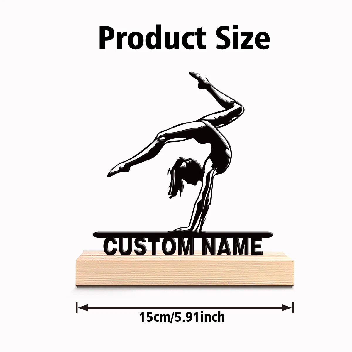 1pc New Design Personalized Custom Gymnastics Metal Art With Wooden Base Tabletop Decoration Literary Desk Decor with Wooden Ba