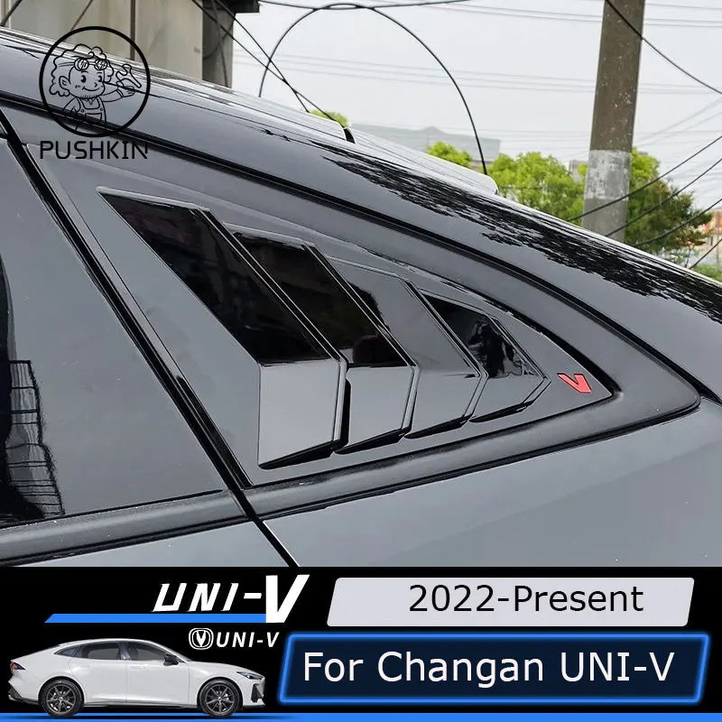 For Changan UNIV UNI-V Accessories 2023-2024 Car Rear Spoiler Wing Side Window Triangle Trim Cover Trim ABS Carbon Black Trim