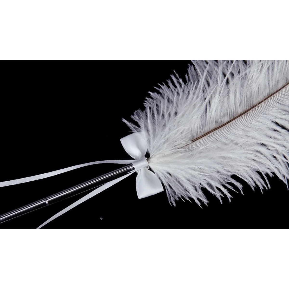 Penna per firma di nozze con fiocco bianco avorio Nastro con strass 40 cm Penna per libro degli ospiti in struzzo Accessori per banchetti per ricevimenti