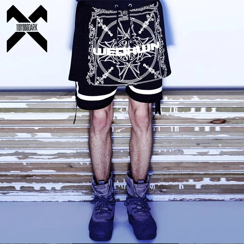 

Новинка 2023 года, летние шорты в стиле панк, мужская модная уличная одежда, креативные короткие брюки из двух предметов с принтом, мужские эластичные талии
