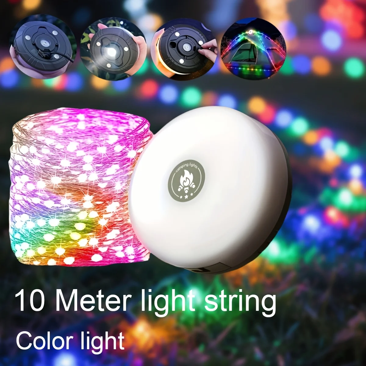 Halloween LED String Light Outdoor Atmosphere Camping Lamp RGB Lights 10M Portable Reel Light Strip for Garden Decor Tent Camp