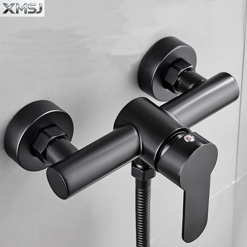 

G1/2 Inch Black Bathroom Shower Faucet Wall Mounted Hot and Cold Water Mixing Valve Faucet 304 Stainless Steel Triple Tub Faucet