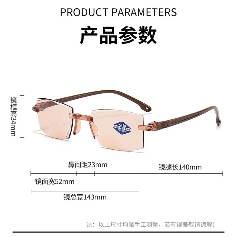 New Men Women Rimless Reading Glasses Anti Blue Light Bifocal Far Near Magnification Eyewear Presbyopic Glasses +1.0 to +4.0