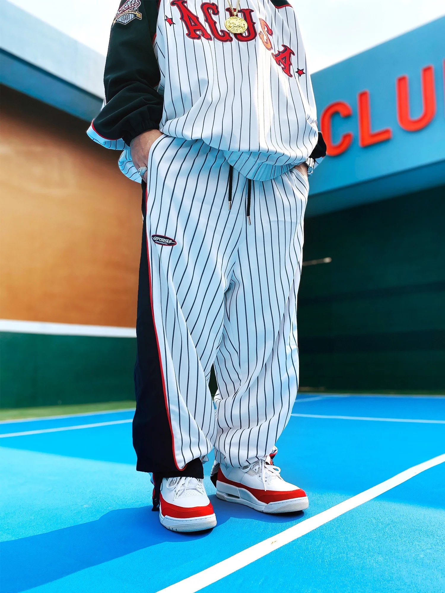 

ACUSA Men's Casual Pants Quick Release Double Row Buttons Loose Fit Sporty Style Elastic Waistband Youth Polyester Fibre